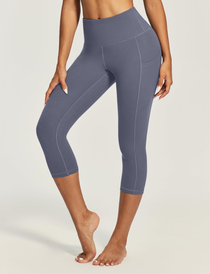 IUGA High Waisted Yoga Pants for Women with Pockets Capri Leggings for Women Workout Leggings Yoga Capris Gray - Image 3